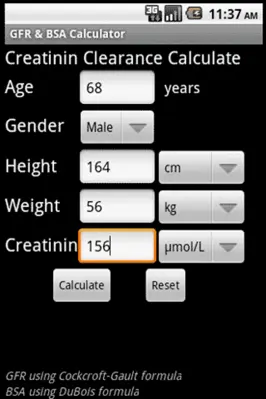 GFR & BSA Calculator android App screenshot 2